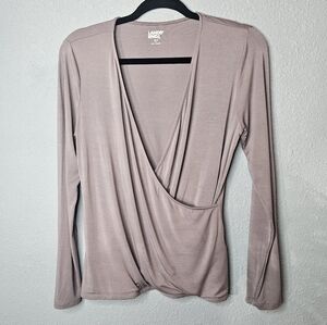 Lands End Faux Wrap Top Womens‎ XS Mauve Purple Cross Over Casual Neutral FLAW